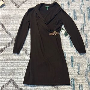 Lauren by Ralph Lauren Brown Wool Sweater Knit Dress M